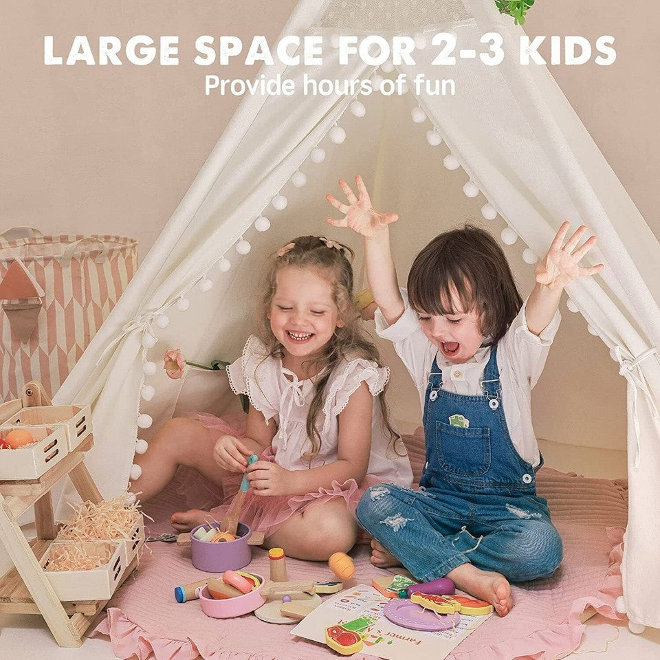 Xxl Kids Play Teepee Tent Indoor Boho Tent Foldable Tipi With Window/Pompom/Mat