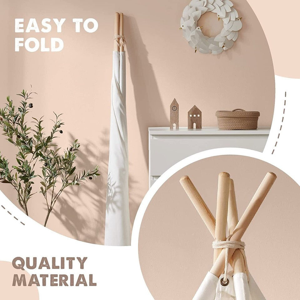 Xxl Kids Play Teepee Tent Indoor Boho Tent Foldable Tipi With Window/Pompom/Mat