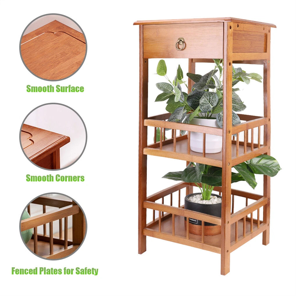 P&amp;P Bamboo Bedside Table Nightstand Smooth Storage Side End Table with Drawers for Small Spaces