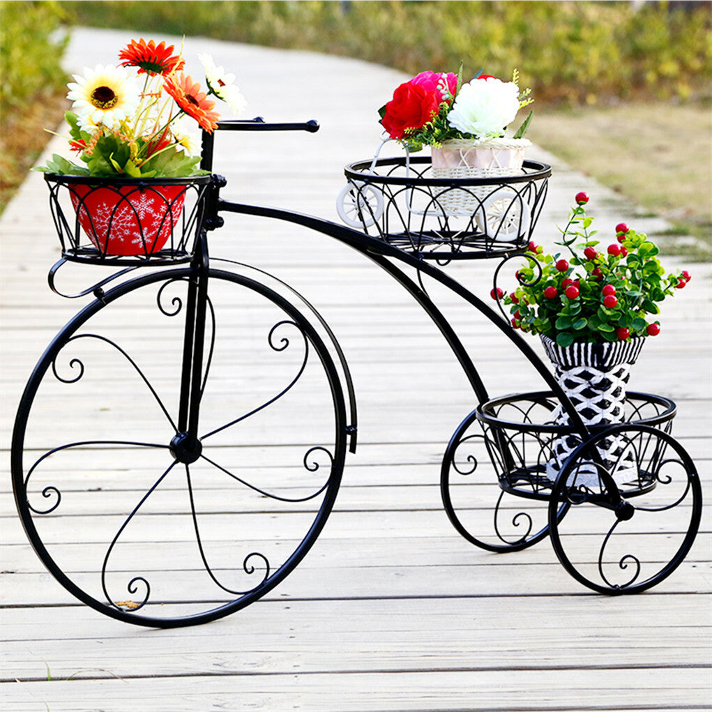 Fin Bicycle Style Flower Pots Indoor Outdoor Garden Shelf Rack Metal Plant Stand Au