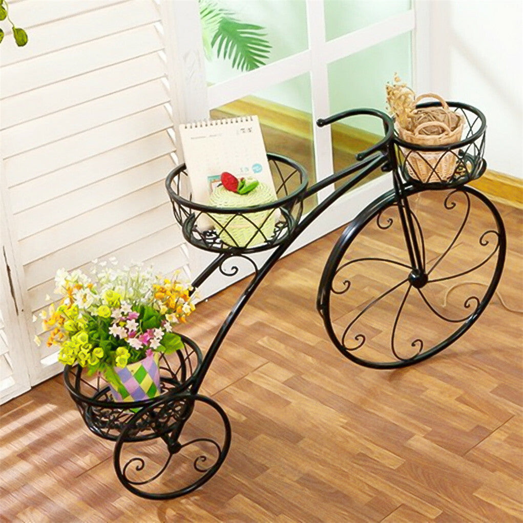 Fin Bicycle Style Flower Pots Indoor Outdoor Garden Shelf Rack Metal Plant Stand Au