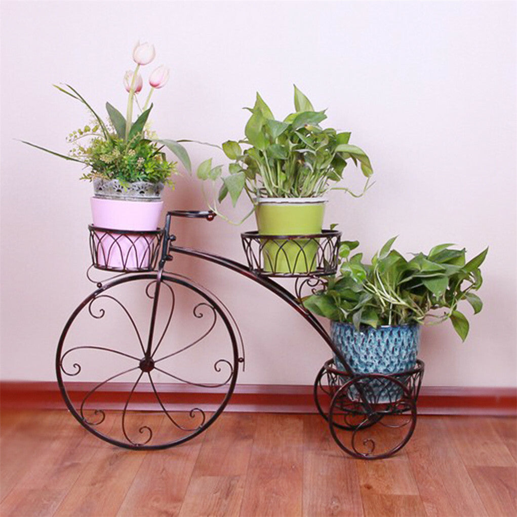Fin Bicycle Style Flower Pots Indoor Outdoor Garden Shelf Rack Metal Plant Stand Au