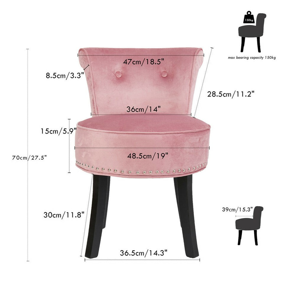 Round Vanity Stool with Padded Seat and Backrest