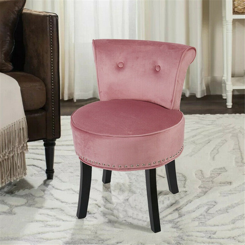 Round Vanity Stool with Padded Seat and Backrest