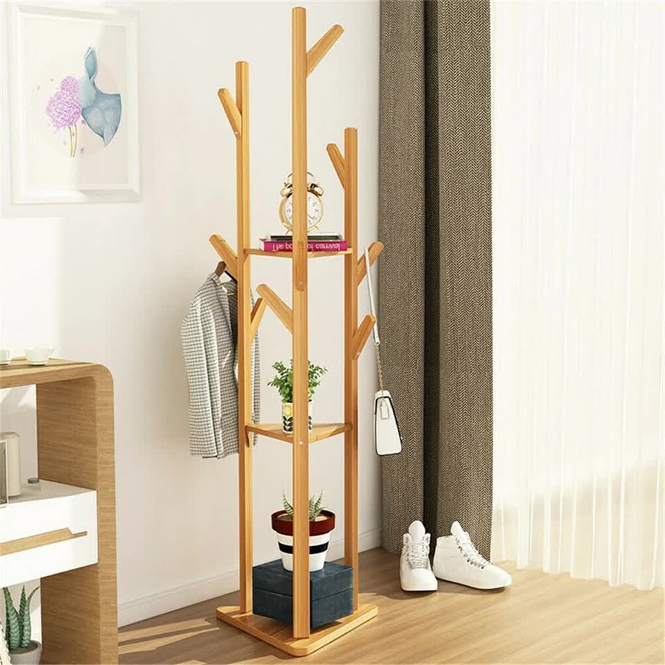 Wooden Coat and Hat Stand with 10 Hooks – Floor Standing Clothes and Umbrella Rack