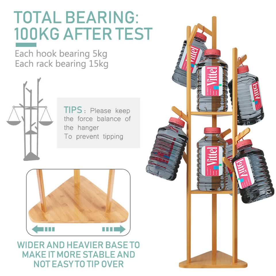 Wooden Coat and Hat Stand with 10 Hooks – Floor Standing Clothes and Umbrella Rack