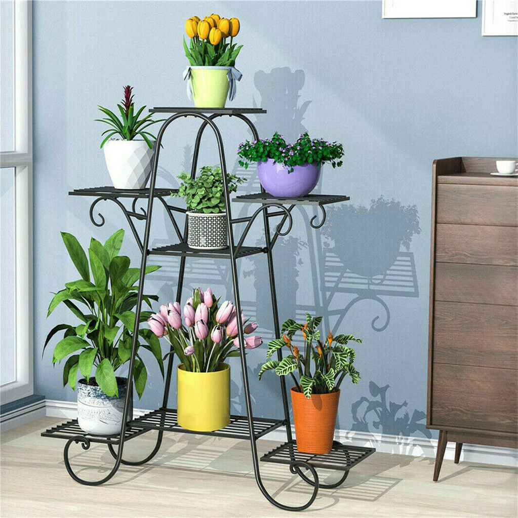 Stable 7 Tier Metal Plant Stand Flower Pot Rack Display Holder Shelf Home Garden