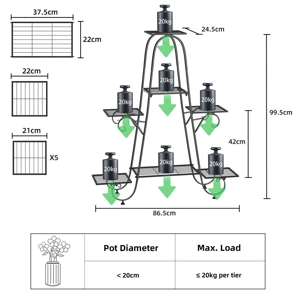 Stable 7 Tier Metal Plant Stand Flower Pot Rack Display Holder Shelf Home Garden
