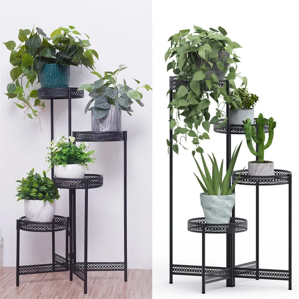 4Tier Foldable Corner Tall Plant Stand Metal Flower Display Rack Indoor Outdoor