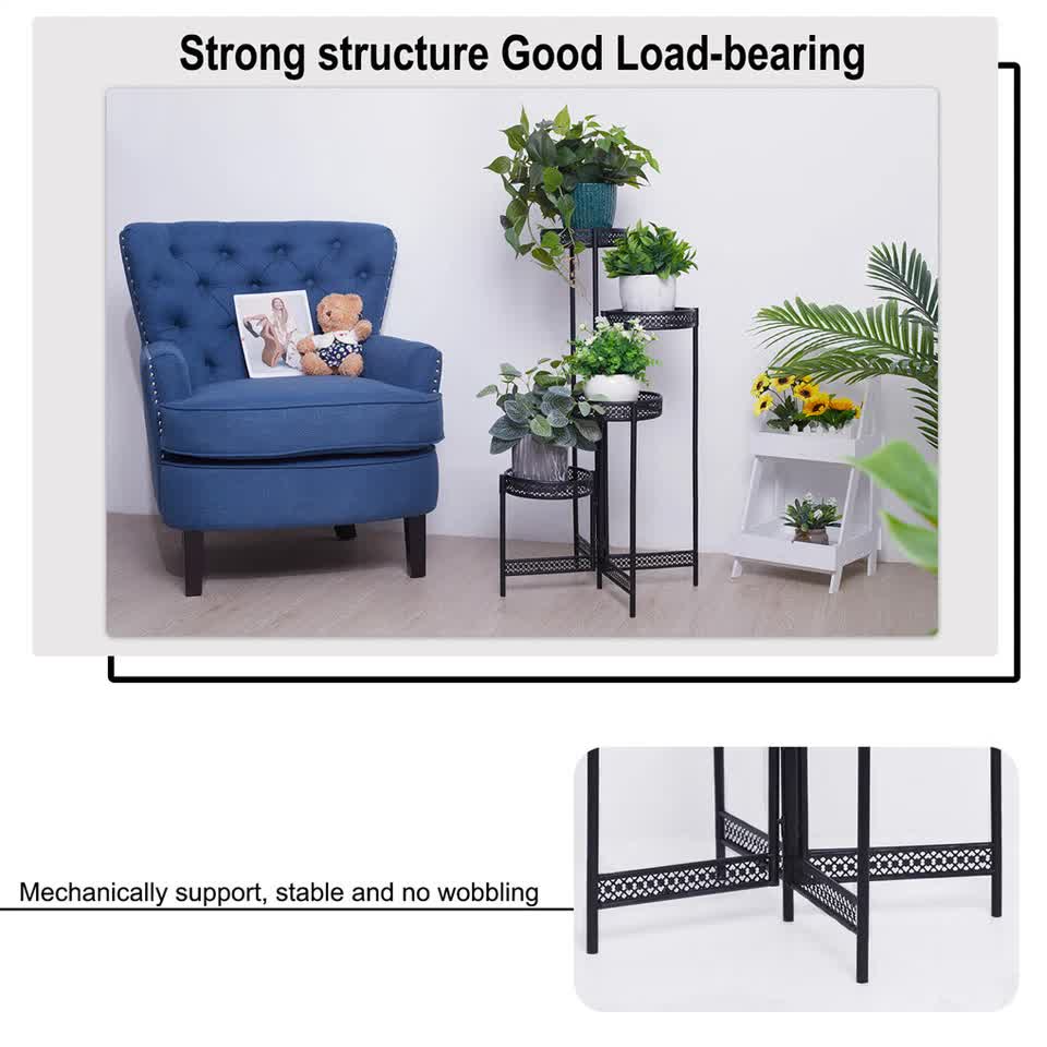 4Tier Foldable Corner Tall Plant Stand Metal Flower Display Rack Indoor Outdoor