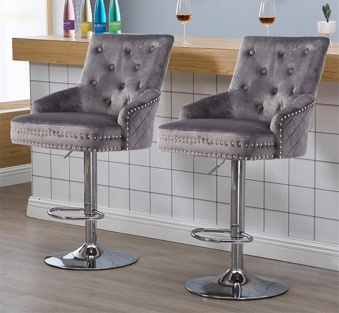 Elegant Swivel Bar Stool Velvet Airlift Counter Height Bar Kitchen Dining Chair
