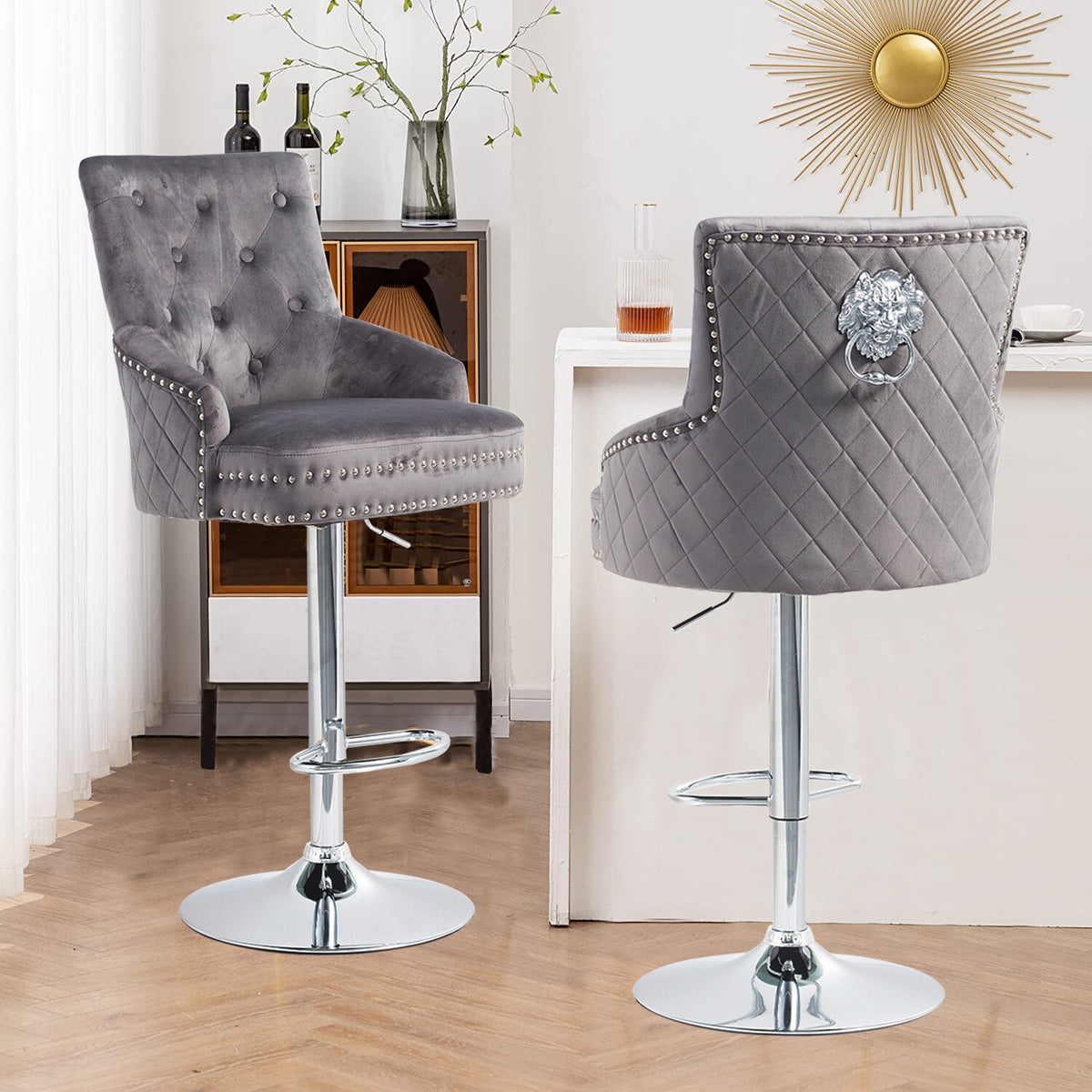 Elegant Swivel Bar Stool Velvet Airlift Counter Height Bar Kitchen Dining Chair