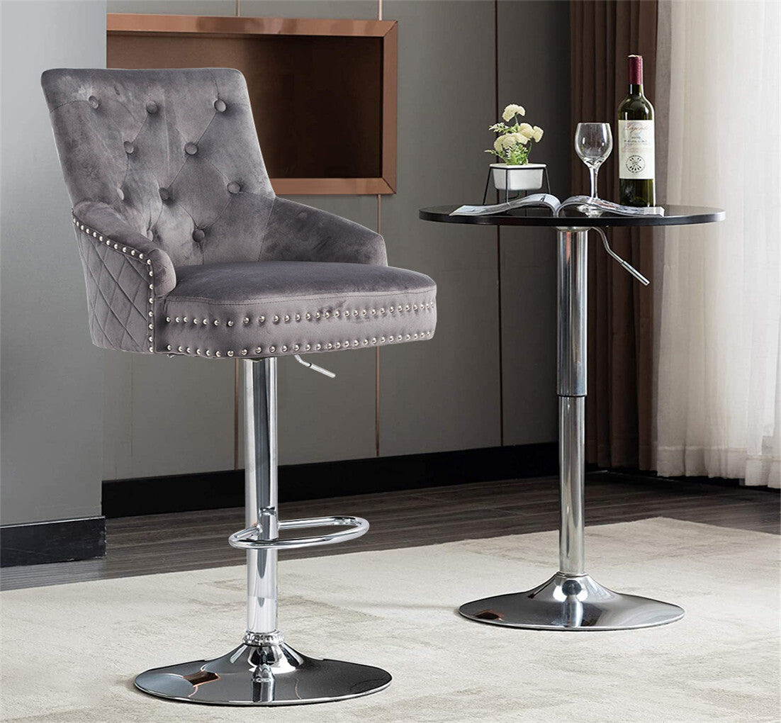 Elegant Swivel Bar Stool Velvet Airlift Counter Height Bar Kitchen Dining Chair