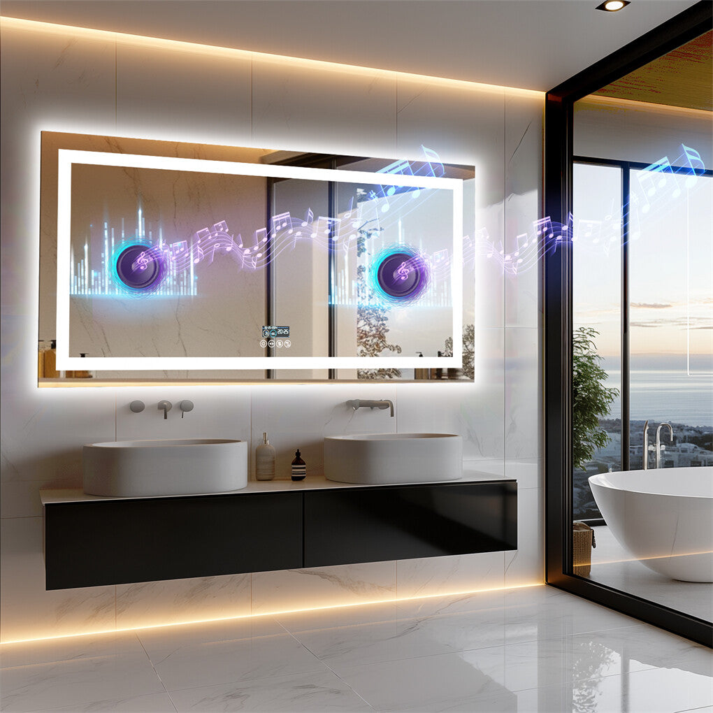 Fin 1600Mm Jumbo Bluetooth Led Bathroom Mirror Music Anti-Fog Vanity Mirror