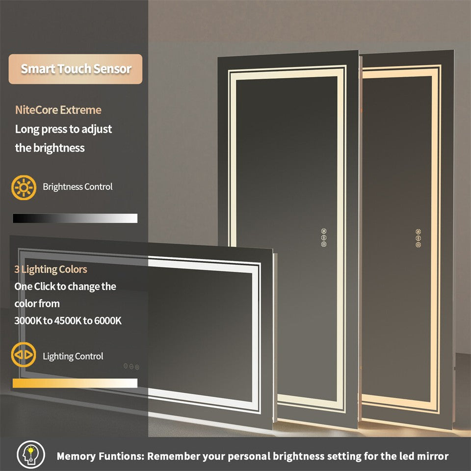 1.83M Oversize Dual Light Bathroom Mirror Super Anti-Fog Makeup Dressing Mirror