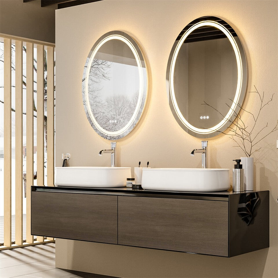 80CM Oval Backlit+Front LED Bathroom Mirror Dimmable Shatter-Proof Vanity Mirror