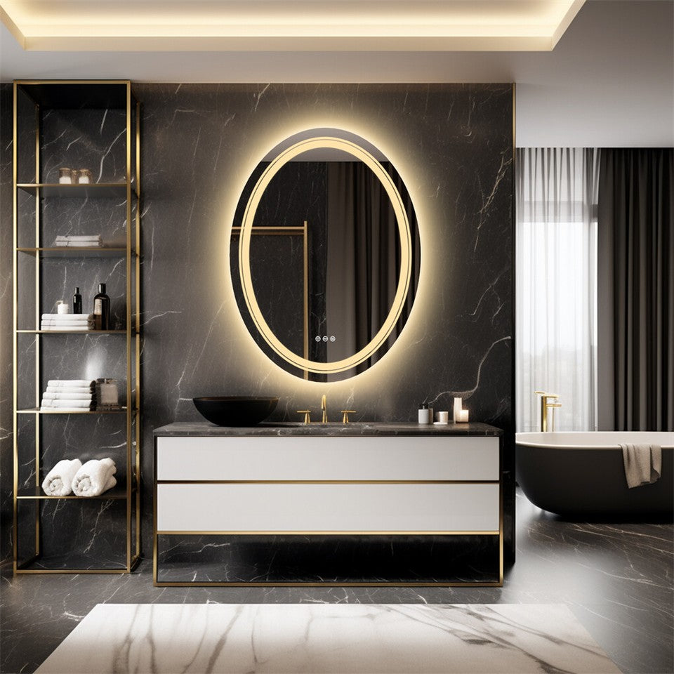 80CM Oval Backlit+Front LED Bathroom Mirror Dimmable Shatter-Proof Vanity Mirror
