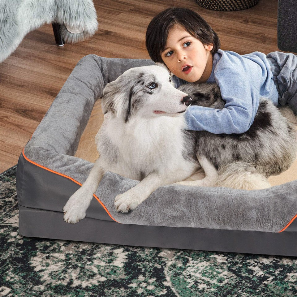 Memory Foam Dog Sofa with Orthopedic Bed & Rim Pillow