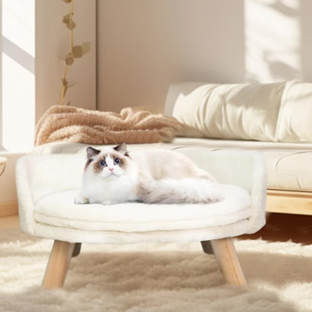 Pet Sofa Bed with Plush Cushion & Wooden Legs