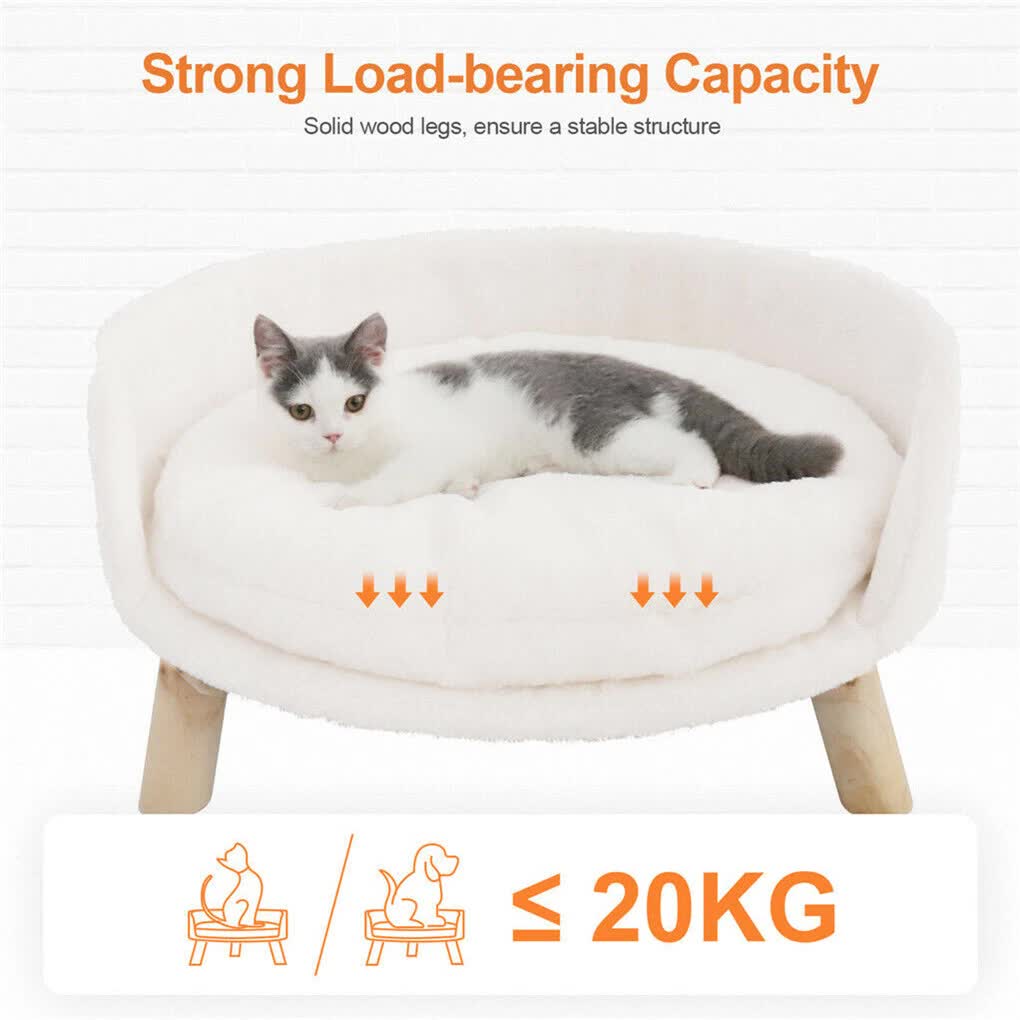 Pet Sofa Bed with Plush Cushion & Wooden Legs