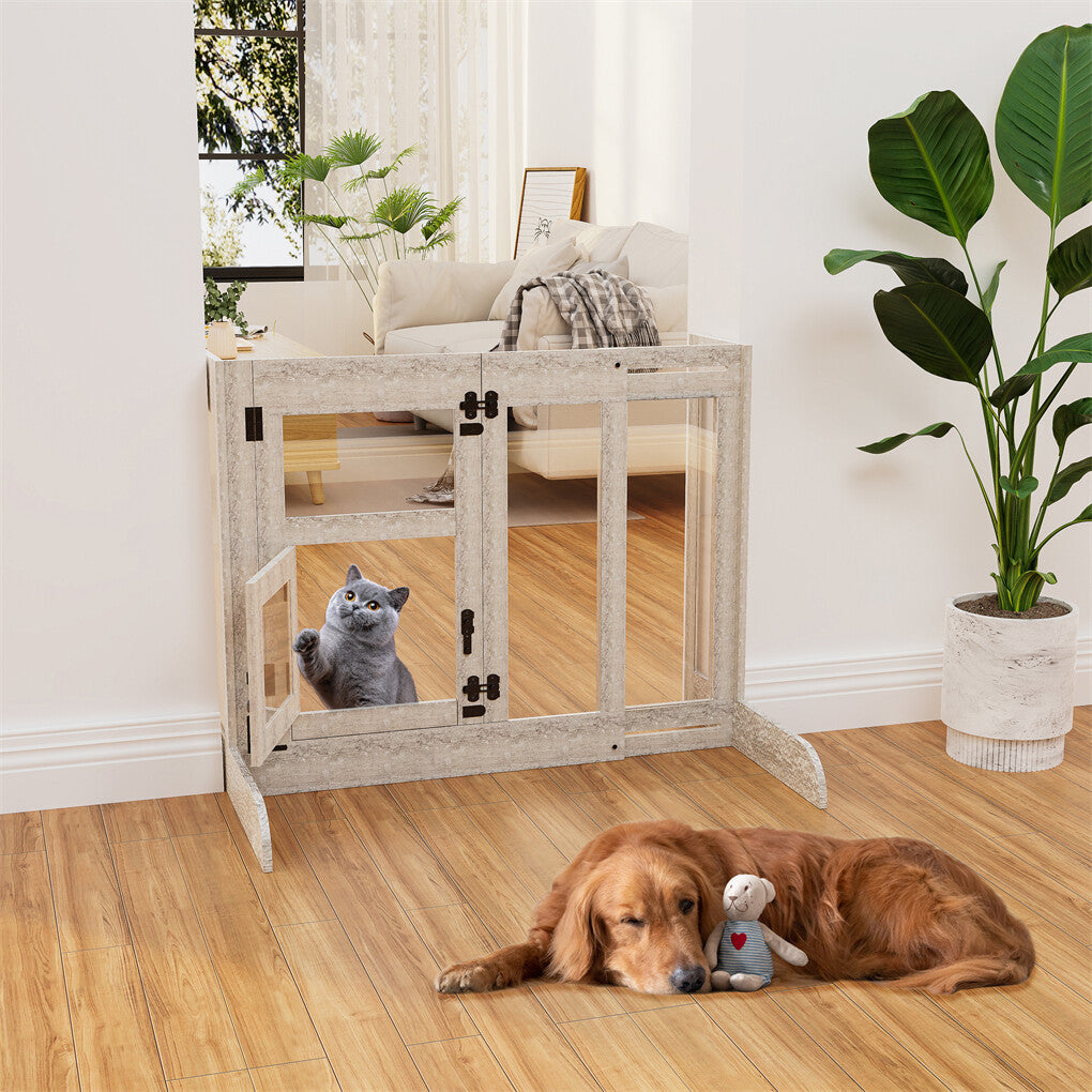 32" Tall Dog Door Gate Freestanding Adjustable Pet Barrier Gate Doorways Stairs