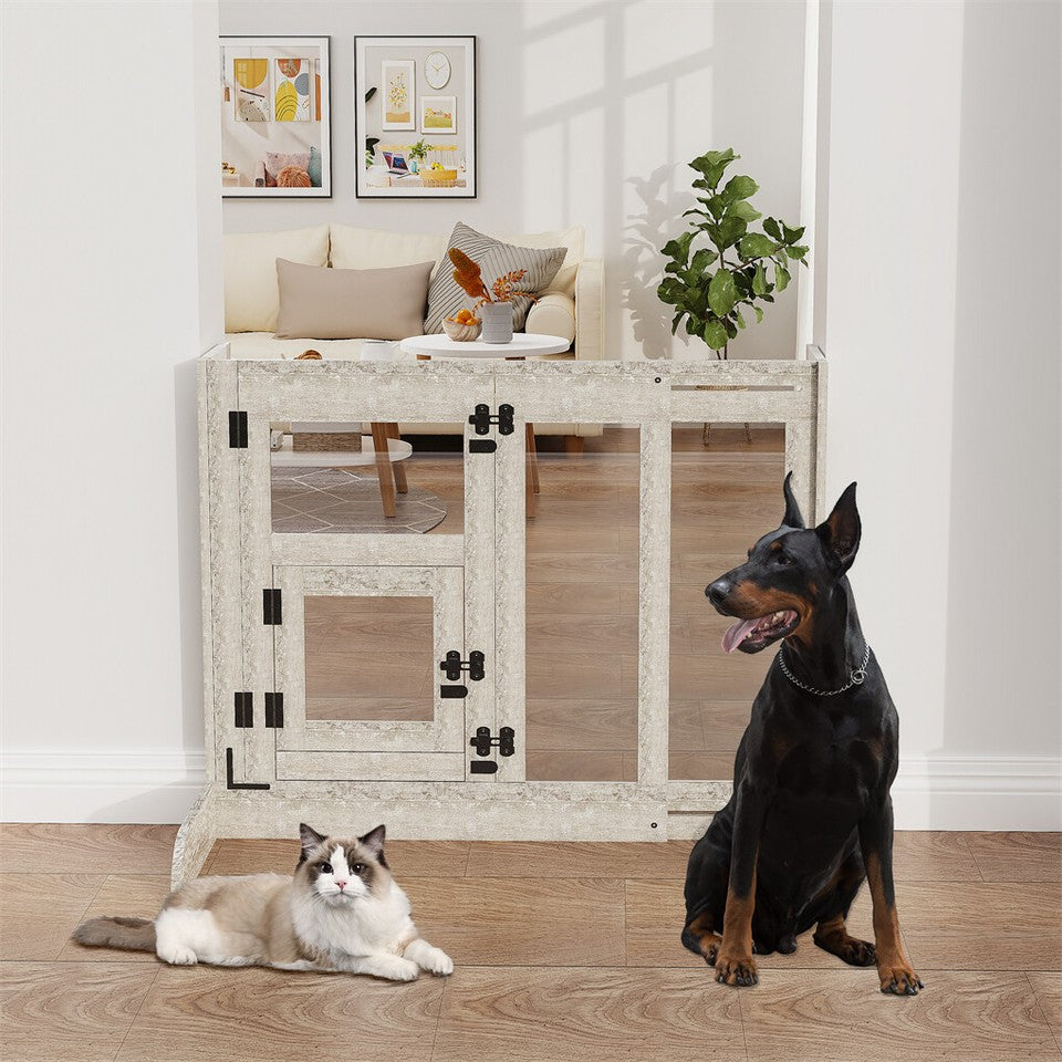 32" Tall Dog Door Gate Freestanding Adjustable Pet Barrier Gate Doorways Stairs