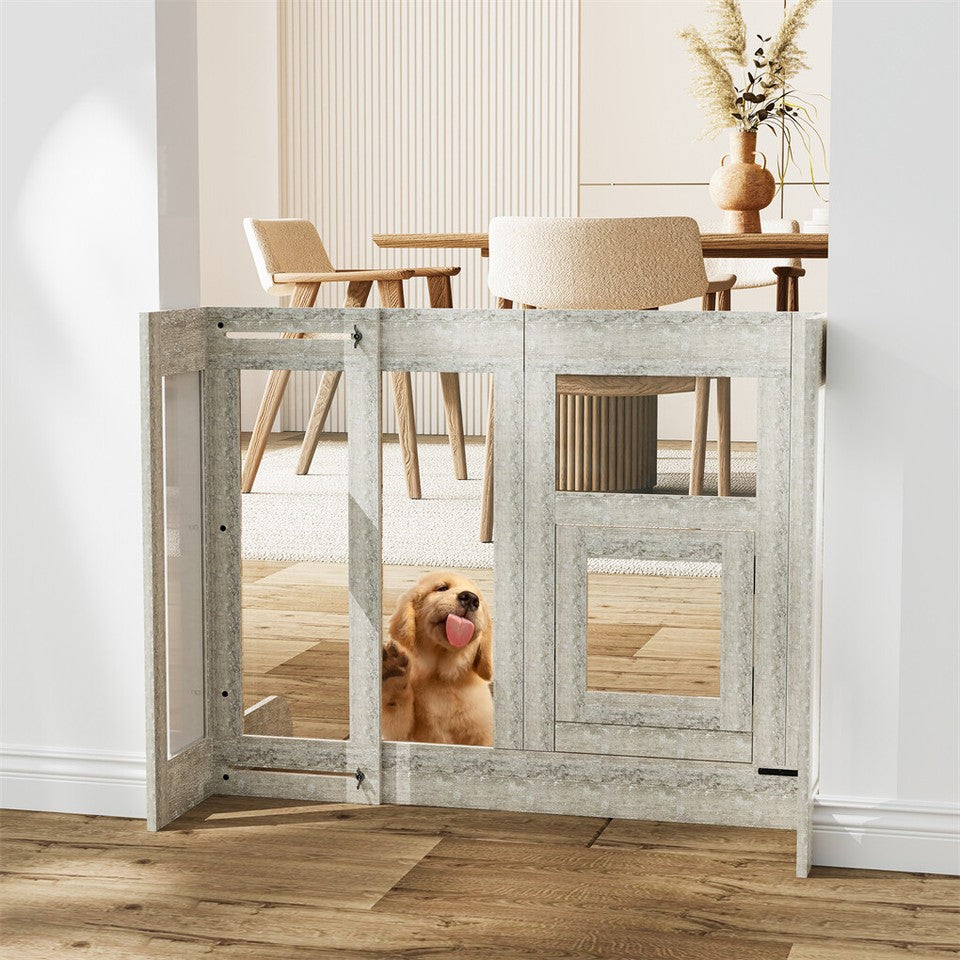 32" Tall Dog Door Gate Freestanding Adjustable Pet Barrier Gate Doorways Stairs