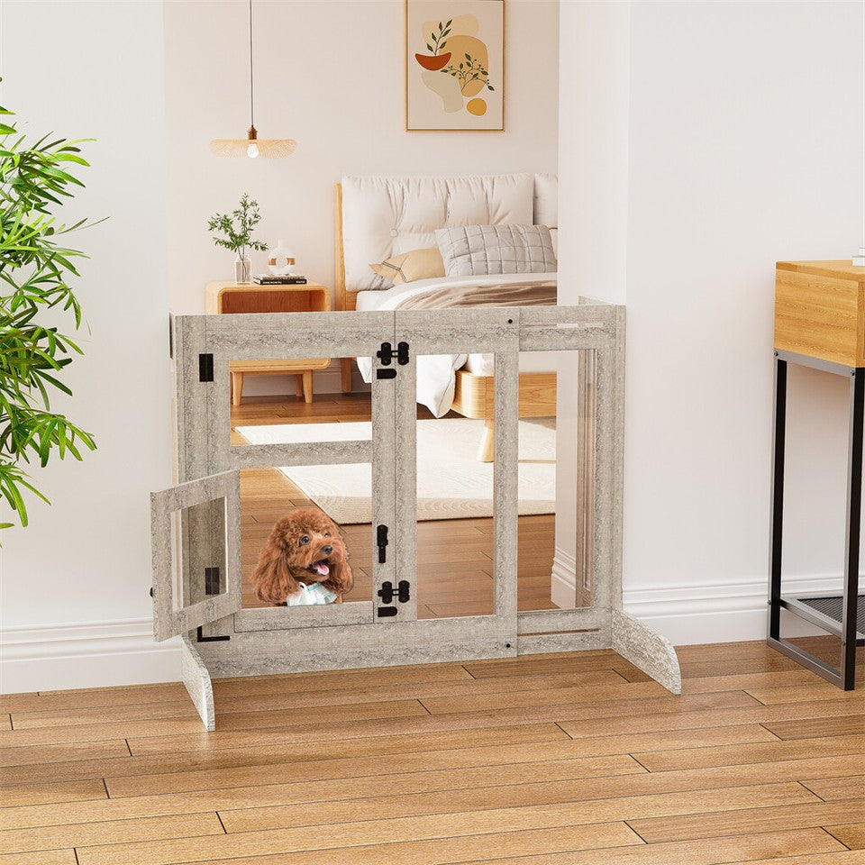 32" Tall Dog Door Gate Freestanding Adjustable Pet Barrier Gate Doorways Stairs