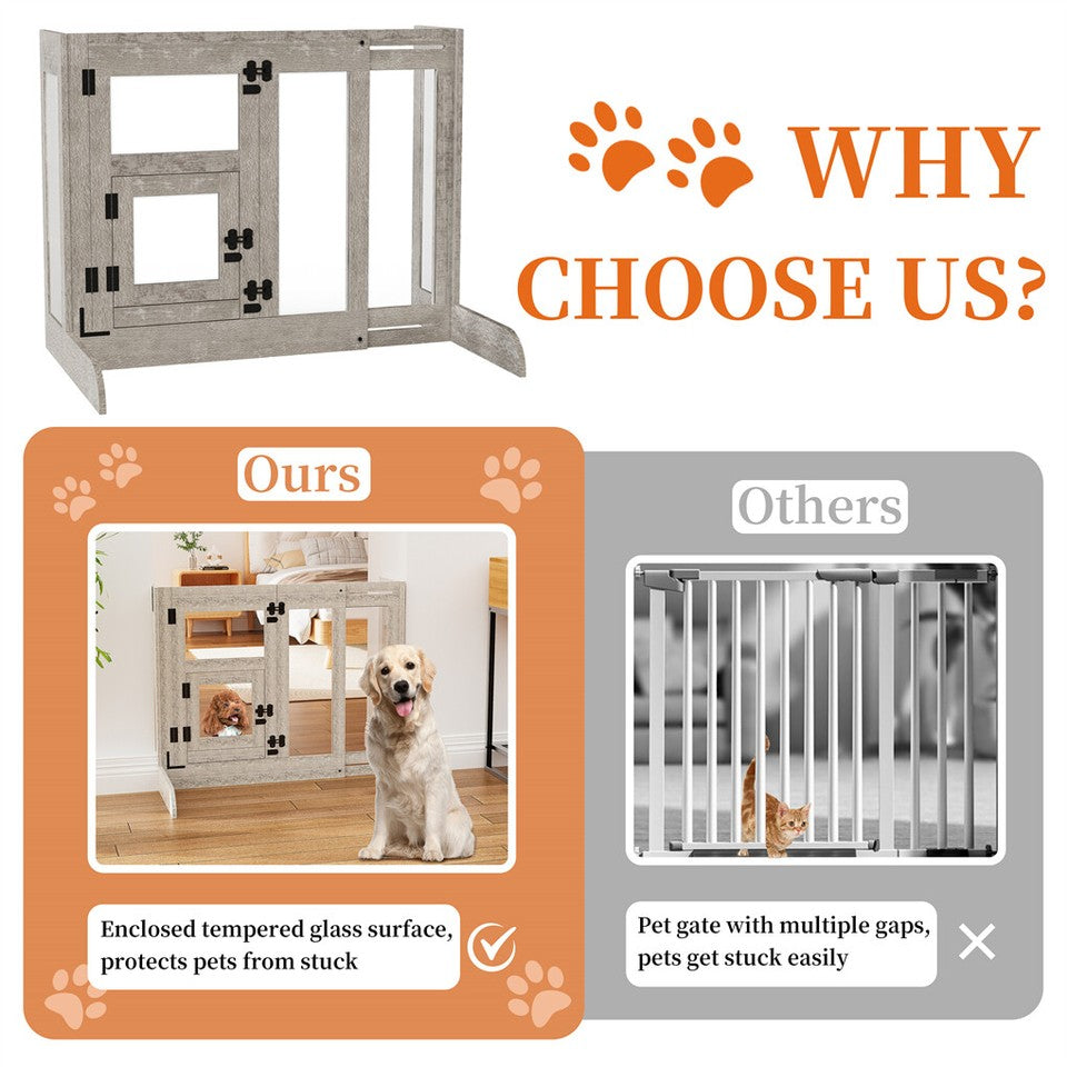 32" Tall Dog Door Gate Freestanding Adjustable Pet Barrier Gate Doorways Stairs
