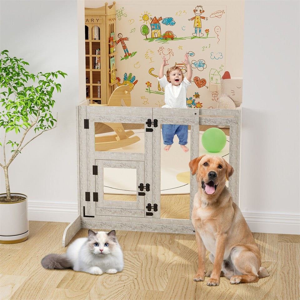 FIN 32" Tall Dog Door Gate Freestanding Adjustable Pet Barrier Gate Doorways Stairs