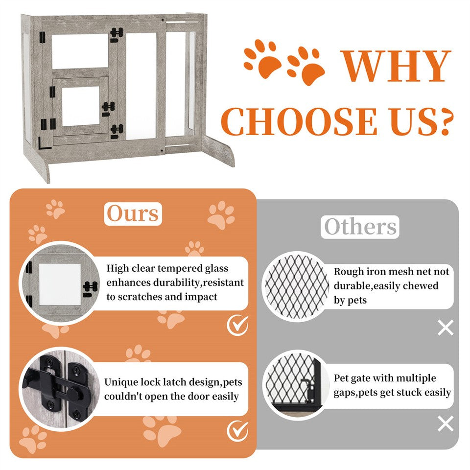 FIN 32" Tall Dog Door Gate Freestanding Adjustable Pet Barrier Gate Doorways Stairs