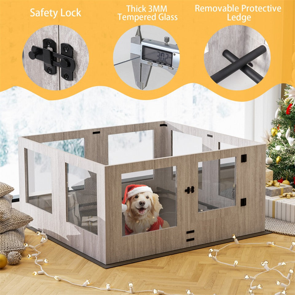 Fin Xl Safest Tempered Glass Dog Whelping Pen Box Shatter-Proof Playpen Exercise Box