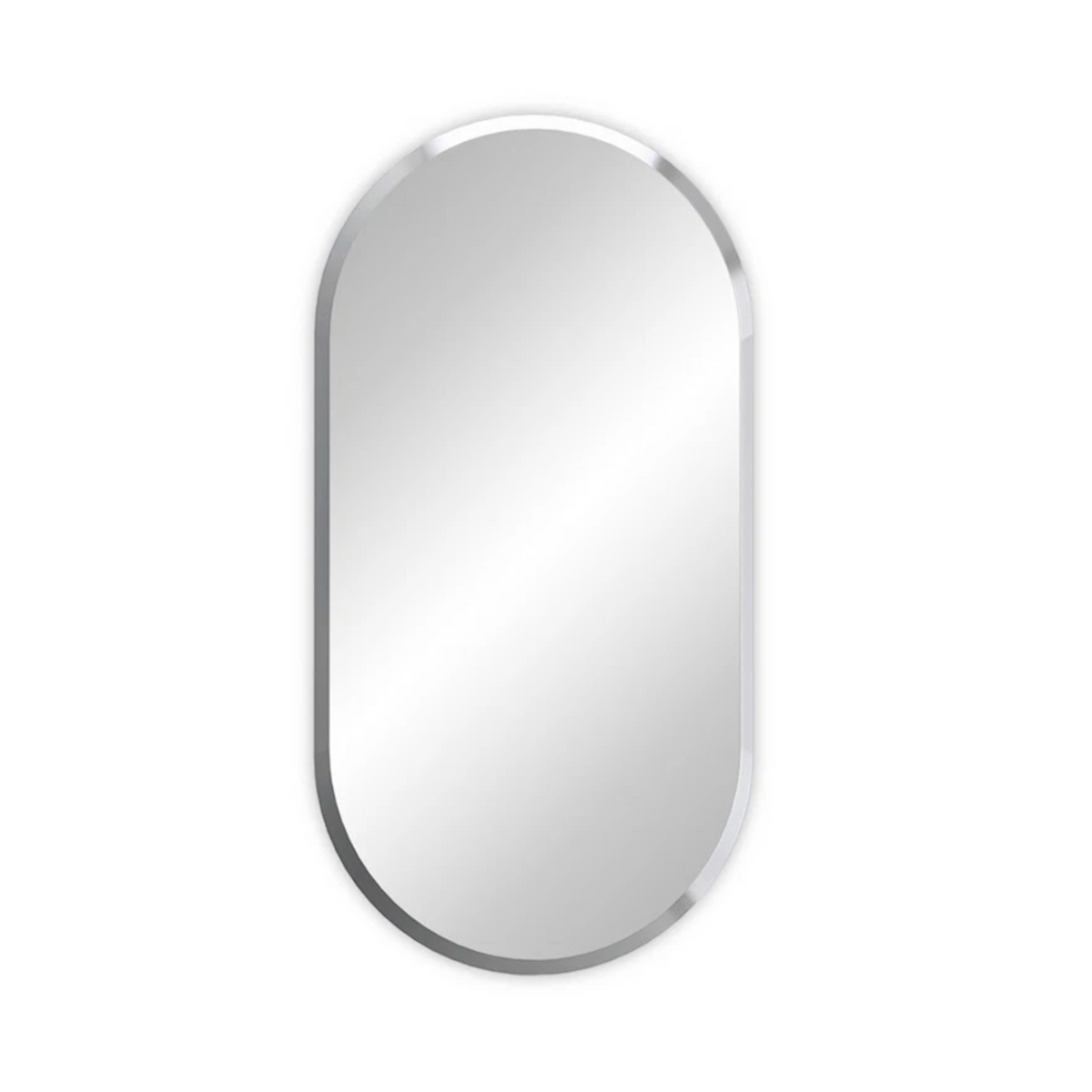P&amp;P Silver Long Oval Wall Mirror 50x80cm Frameless Beveled Glass for Stylish Interiors