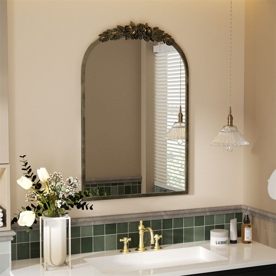 Elegant Rose - Designed Baroque Brass Arched Mirror