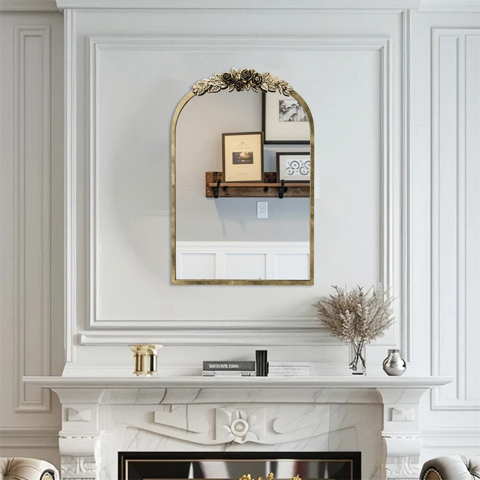 Elegant Rose - Designed Baroque Brass Arched Mirror