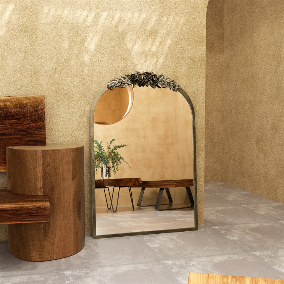 Elegant Rose - Designed Baroque Brass Arched Mirror