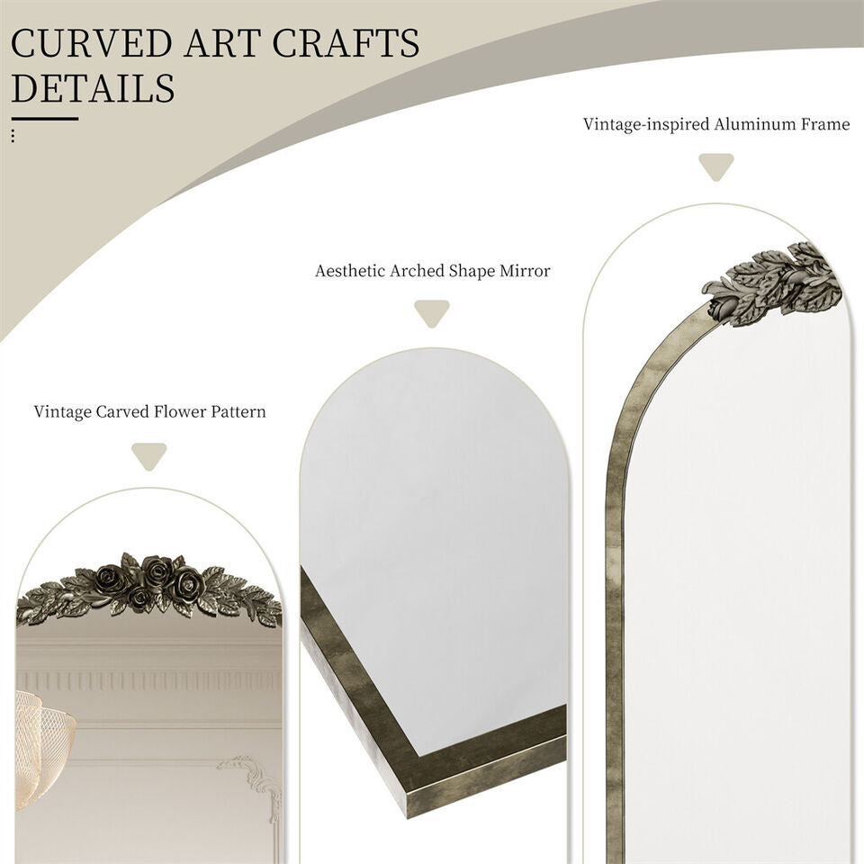 Elegant Rose - Designed Baroque Brass Arched Mirror