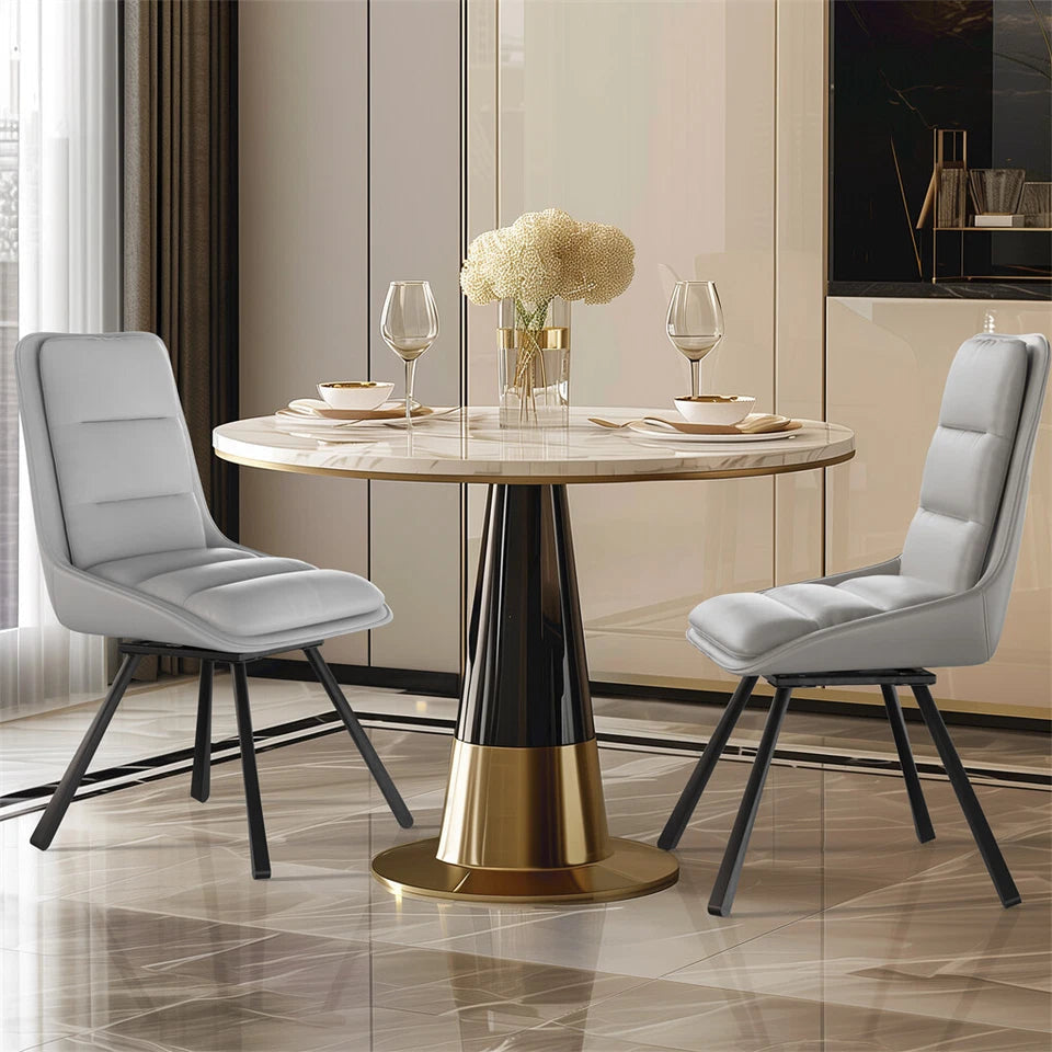 P&P Light Grey Set Of 2 Faux Leather Dining Chairs With Black Metal Legs Padded Modern Seats