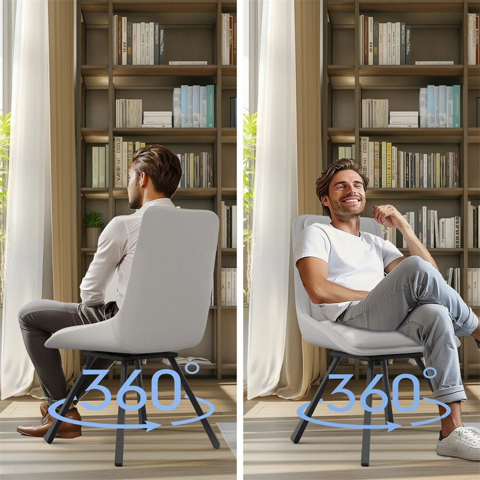 P&P Light Grey Set Of 2 Faux Leather Dining Chairs With Black Metal Legs Padded Modern Seats