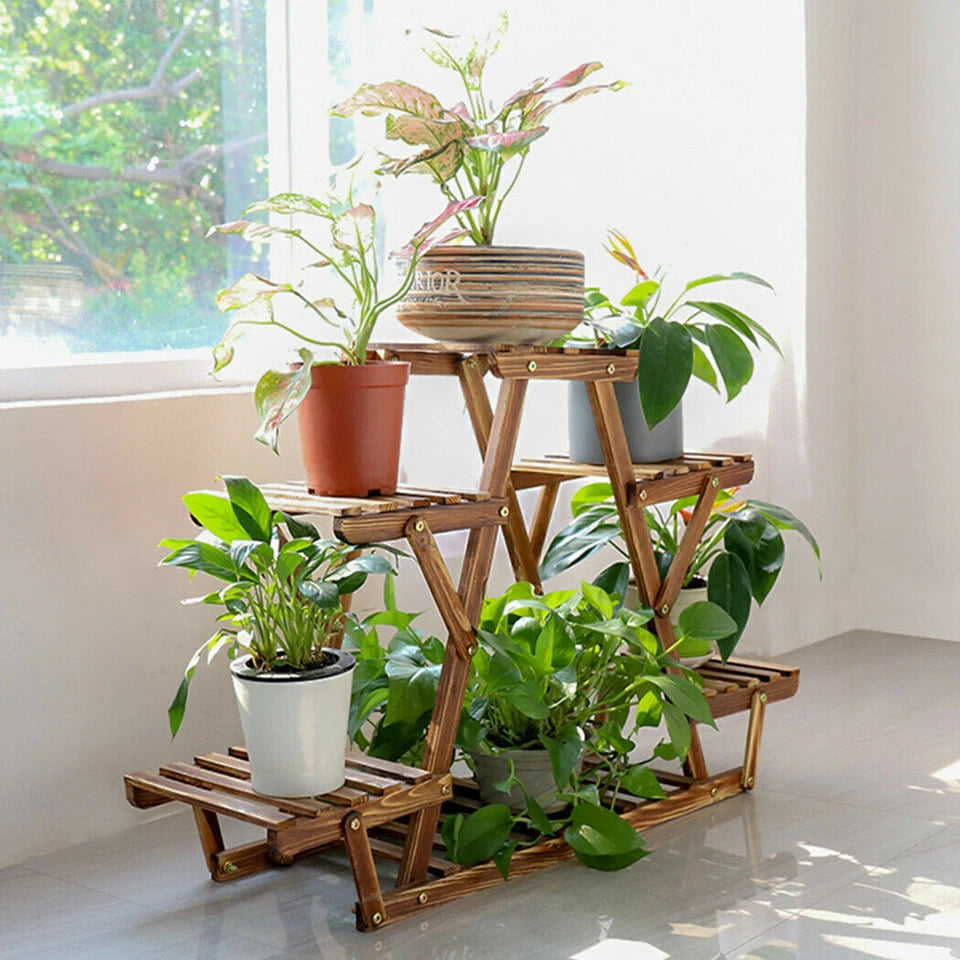Upgraded Thick Wood Indoor Plant Stand with Flower Planter Shelves