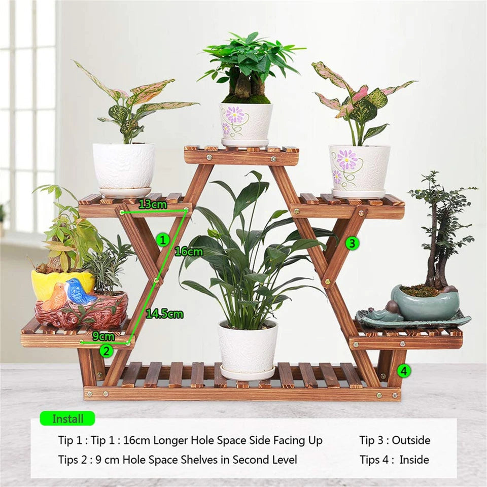 Upgraded Thick Wood Indoor Plant Stand with Flower Planter Shelves