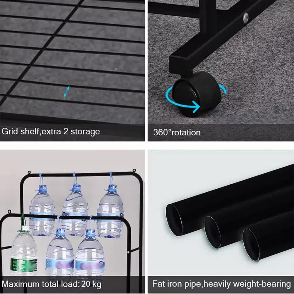 Fin Heavy Thicken Metal Double Clothes Rail Sturdy Open Hanging Shelf Storage Rack