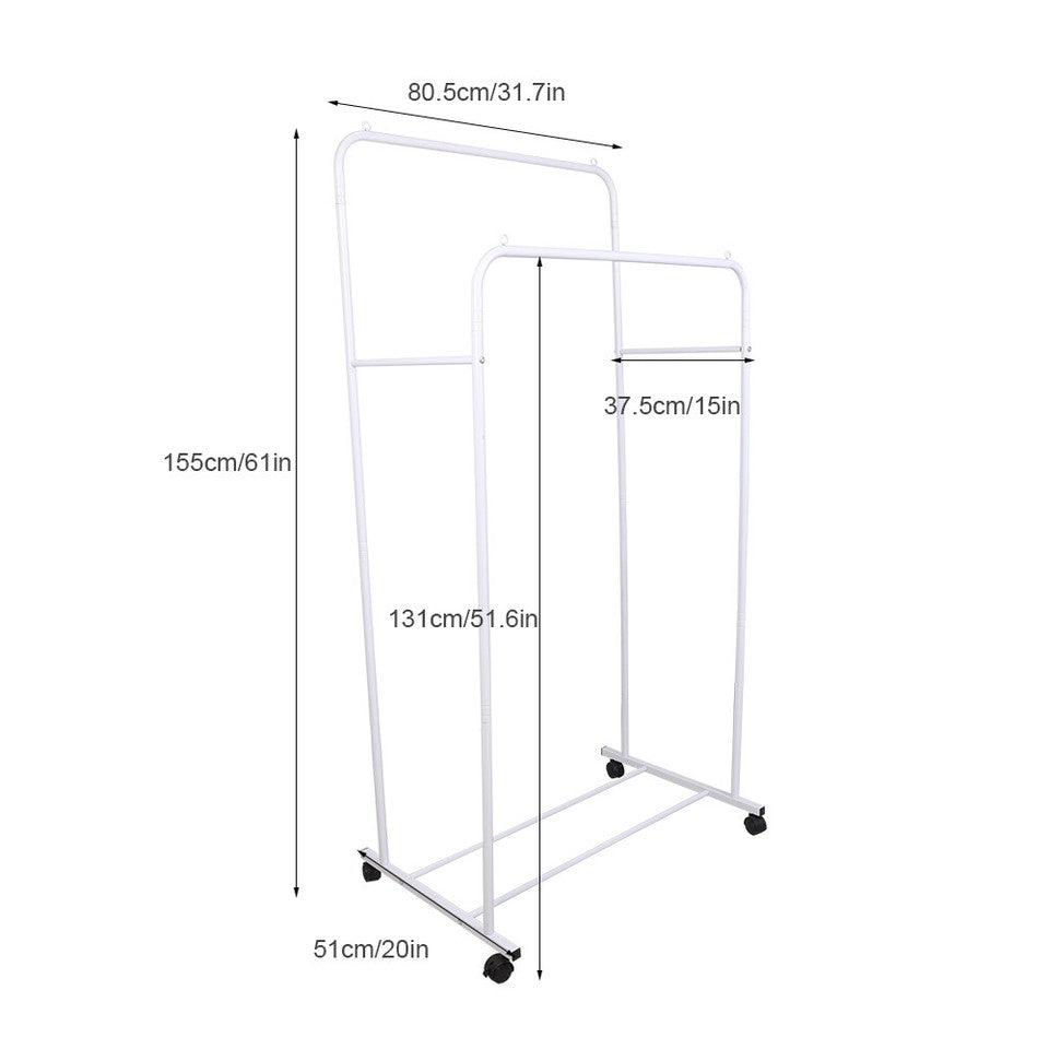 Heavy Duty Double Clothes Rail Rack Garment Hanging Display Stand 4 Wheel Armoir