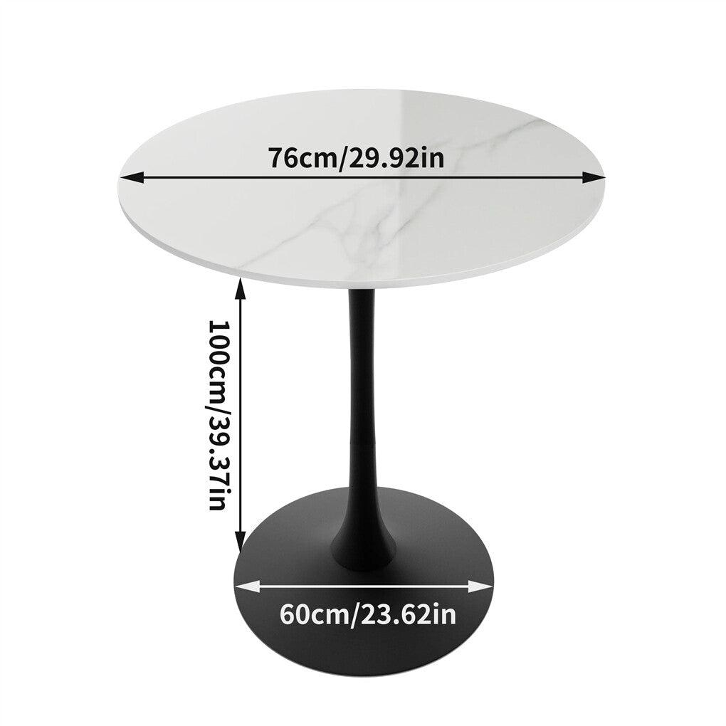 100cm Round High Bar Table Heavy Duty Sintered Stone Top Bistro Pub Table White with Black Legs
