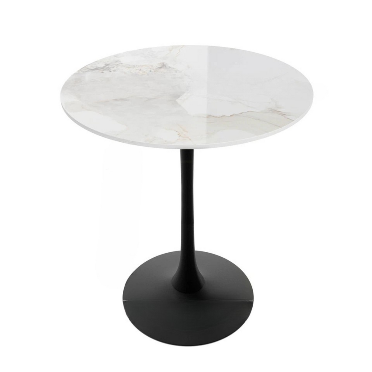 P&amp;P Glossy Jade Round Sintered Stone Bar Table With Black Base For Stylish Interiors
