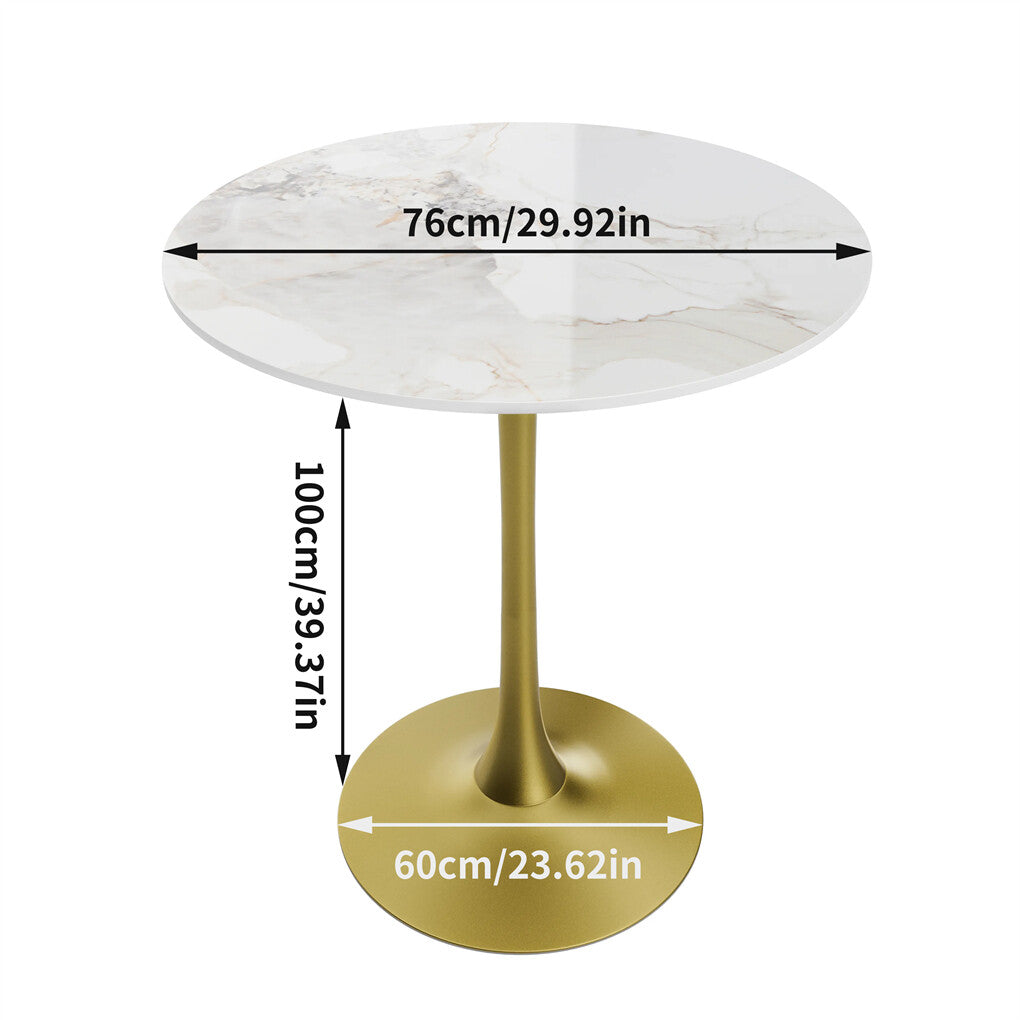 100cm Round High Bar Table Sintered Stone Top Bistro Pub Table White Top with Gold Legs