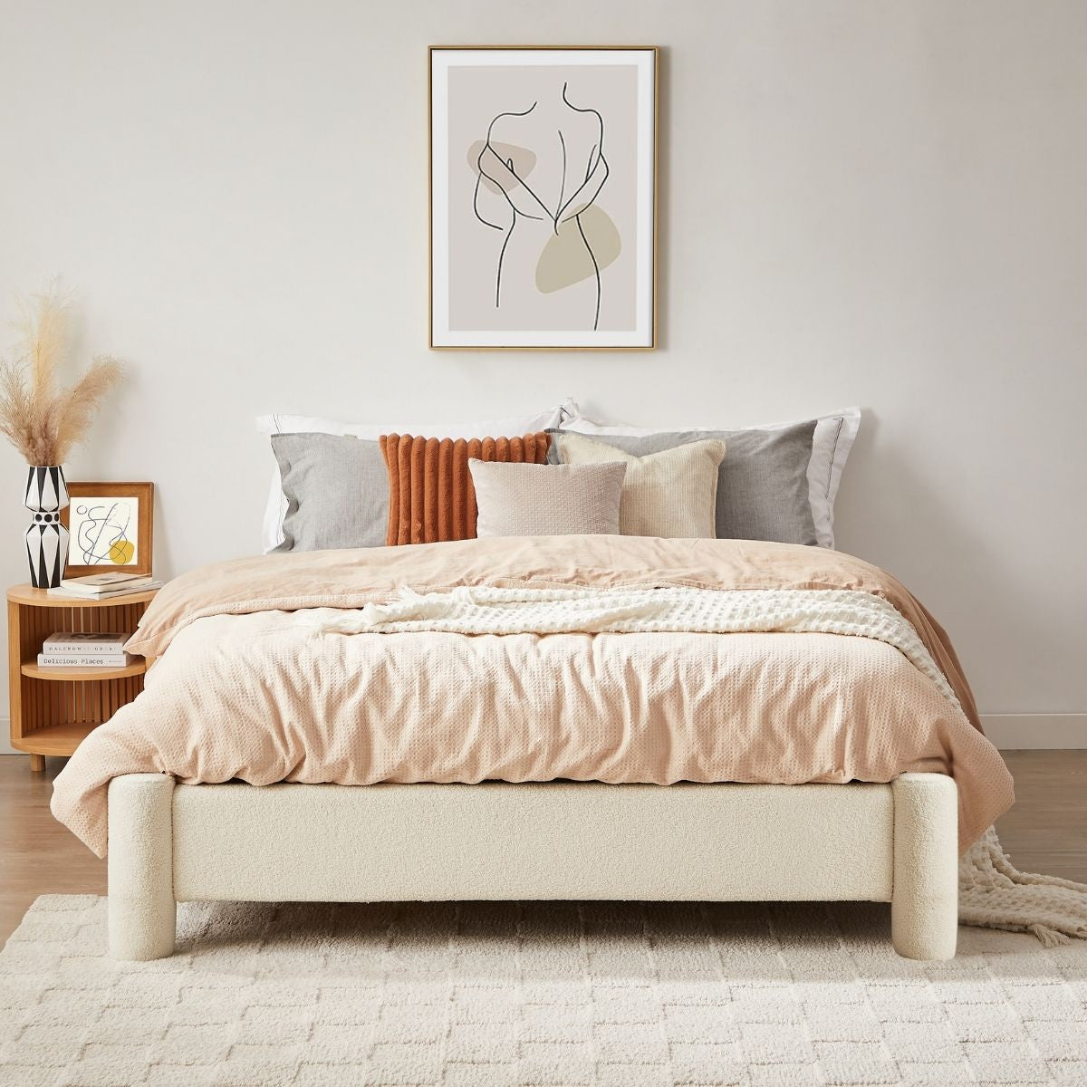 Zara Modern Boucle Fabric Bed Base - Queen