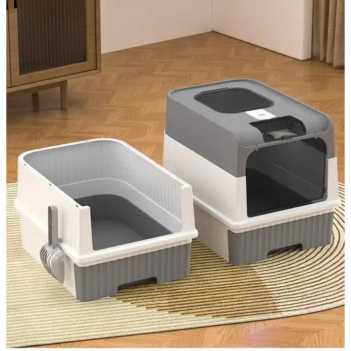 Large Enclosed Cat Litter Box with Drawer and Scoop - Odor Control, Removable Tray, Easy Clean Design