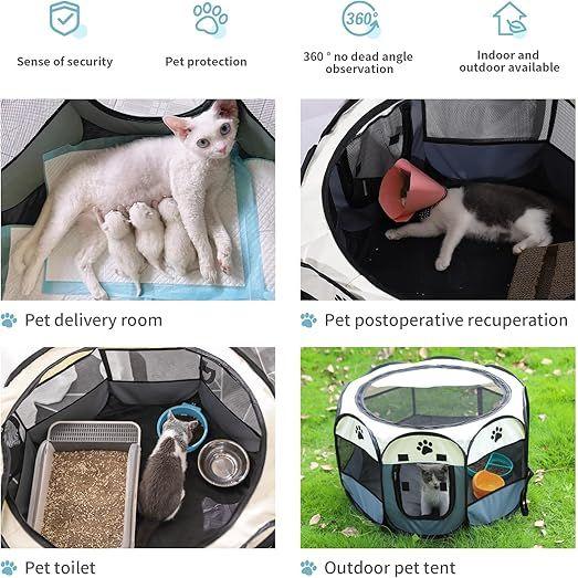 Portable Pet Playpen with Oxford Cloth, Foldable Octagon Dog & Cat Tent, Indoor & Outdoor Use  size 114*114*58cm