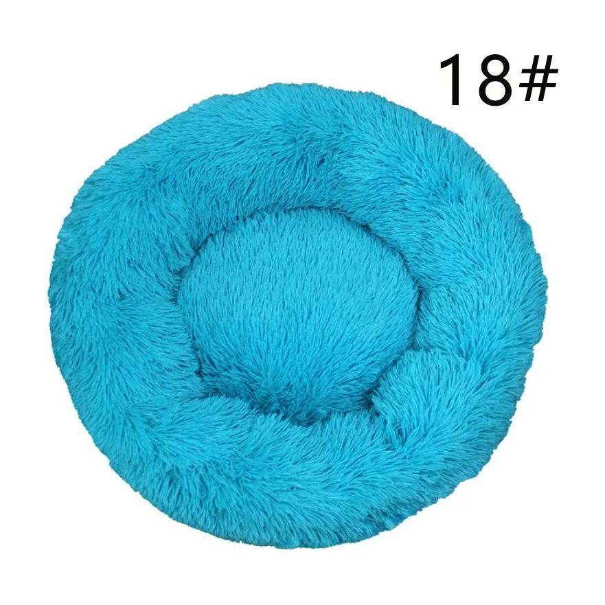 Calming Donut Pet Bed -Soft Faux Fur, Anti-Anxiety Fluffy Round Bed for Cats and Small Dogs (blue)50cm